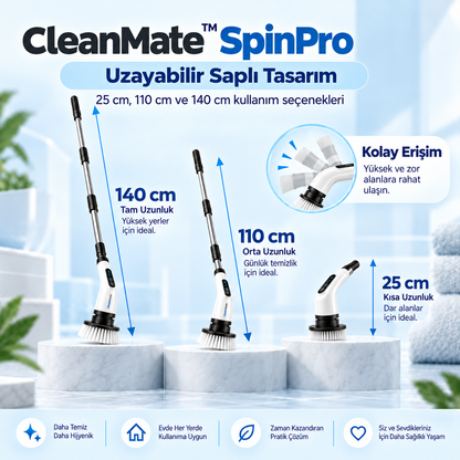 CleanMate™ SpinPro 9 Başlıklı Şarjlı Temizlik Fırçası