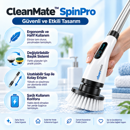 CleanMate™ SpinPro 9 Başlıklı Şarjlı Temizlik Fırçası