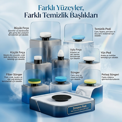 9 Başlıklı Şarjlı Temizlik Fırçası