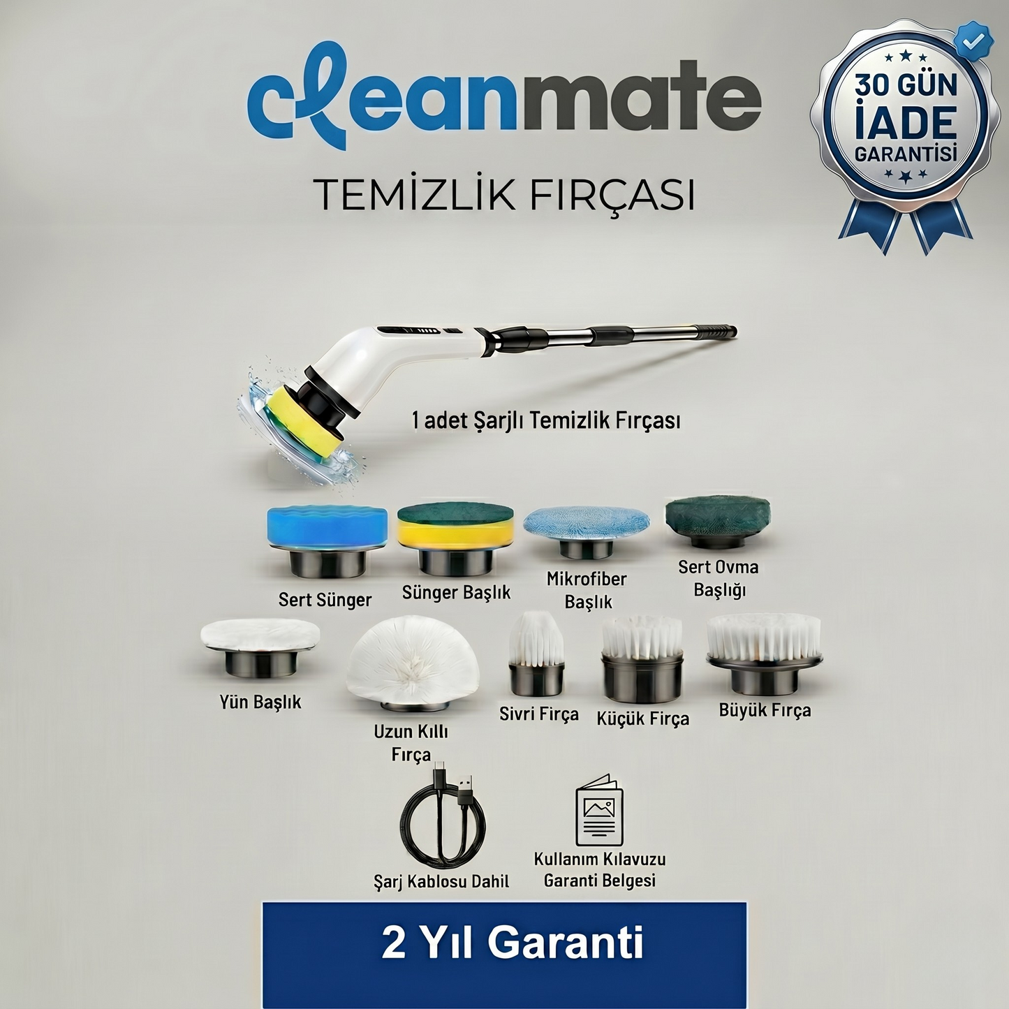 9 Başlıklı Şarjlı Temizlik Fırçası